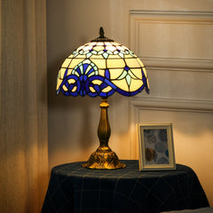 HOMCOM Stained Glass Bedroom Table Lamp, Handmade Antique Bedside Light for Bedroom, Living Room, Home, Decorative Night Light, Blue | Aosom UK