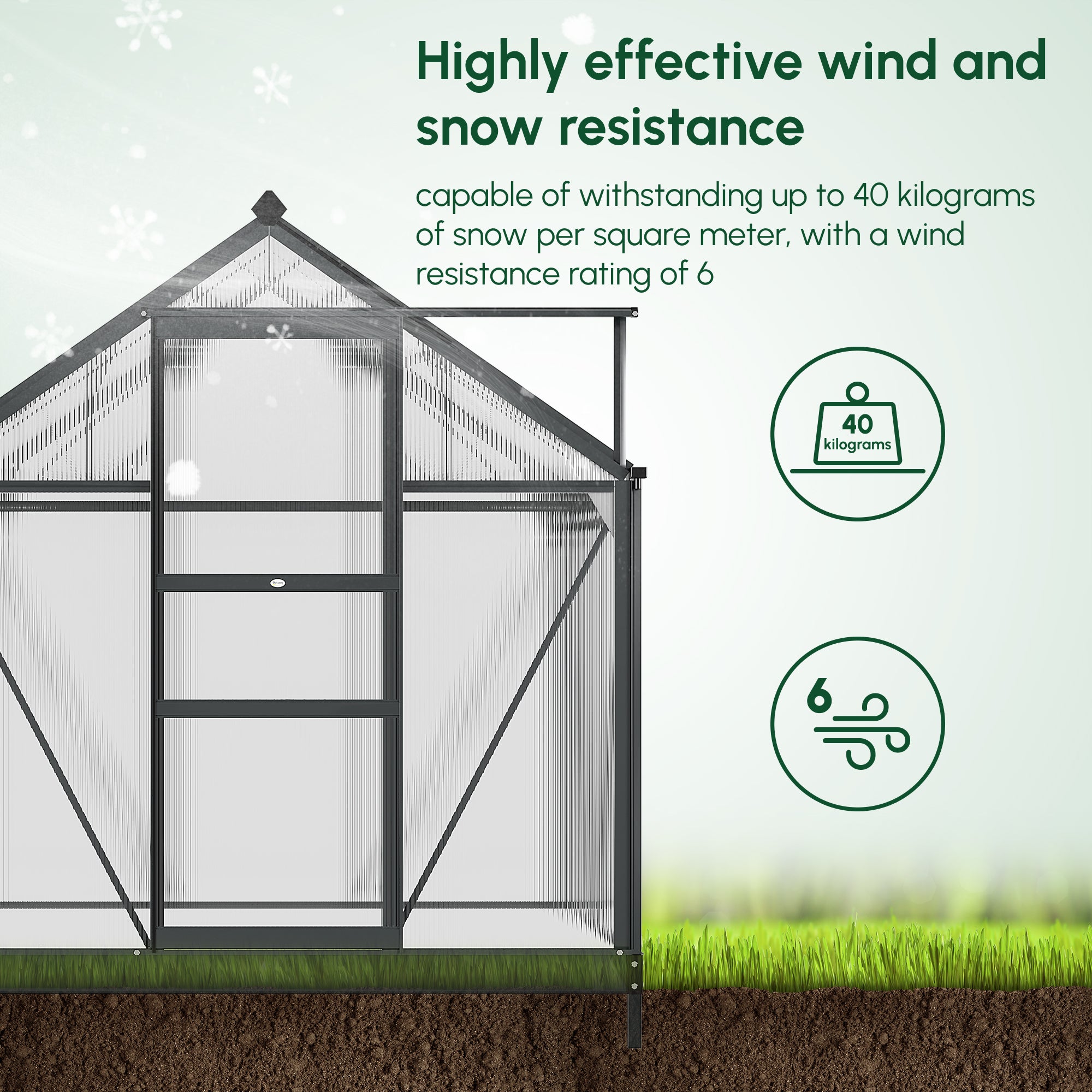 Kozy 6 x 4ft Polycarbonate Greenhouse, Large Walk-In Green House with Slide Door and Window, Garden Plants Grow House with Aluminium Frame and Foundation, Grey