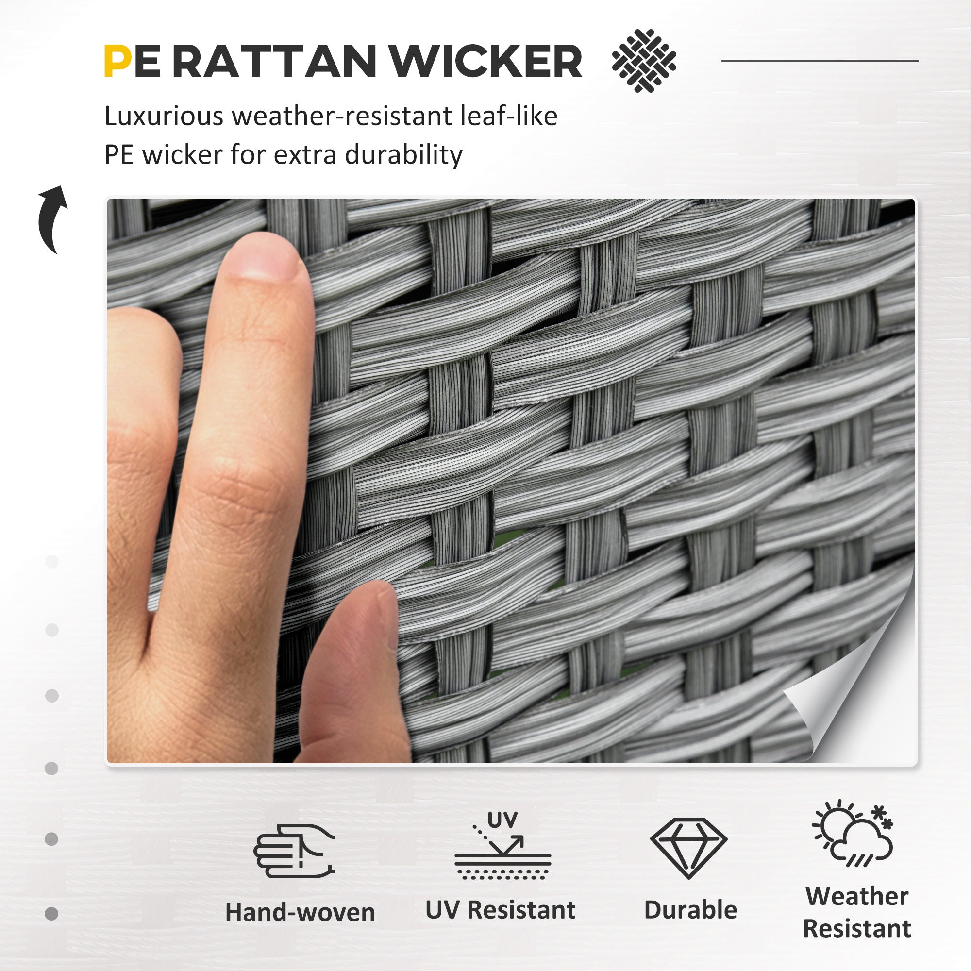 Kozy 6 Pieces Rattan Garden Furniture Set, 6 Seater Garden Sofa Set with Glass Top Dining Table, Loveseat, 2 Armchairs and Ottomans, Wicker Outdoor Conservatory Furniture for Patio, Grey