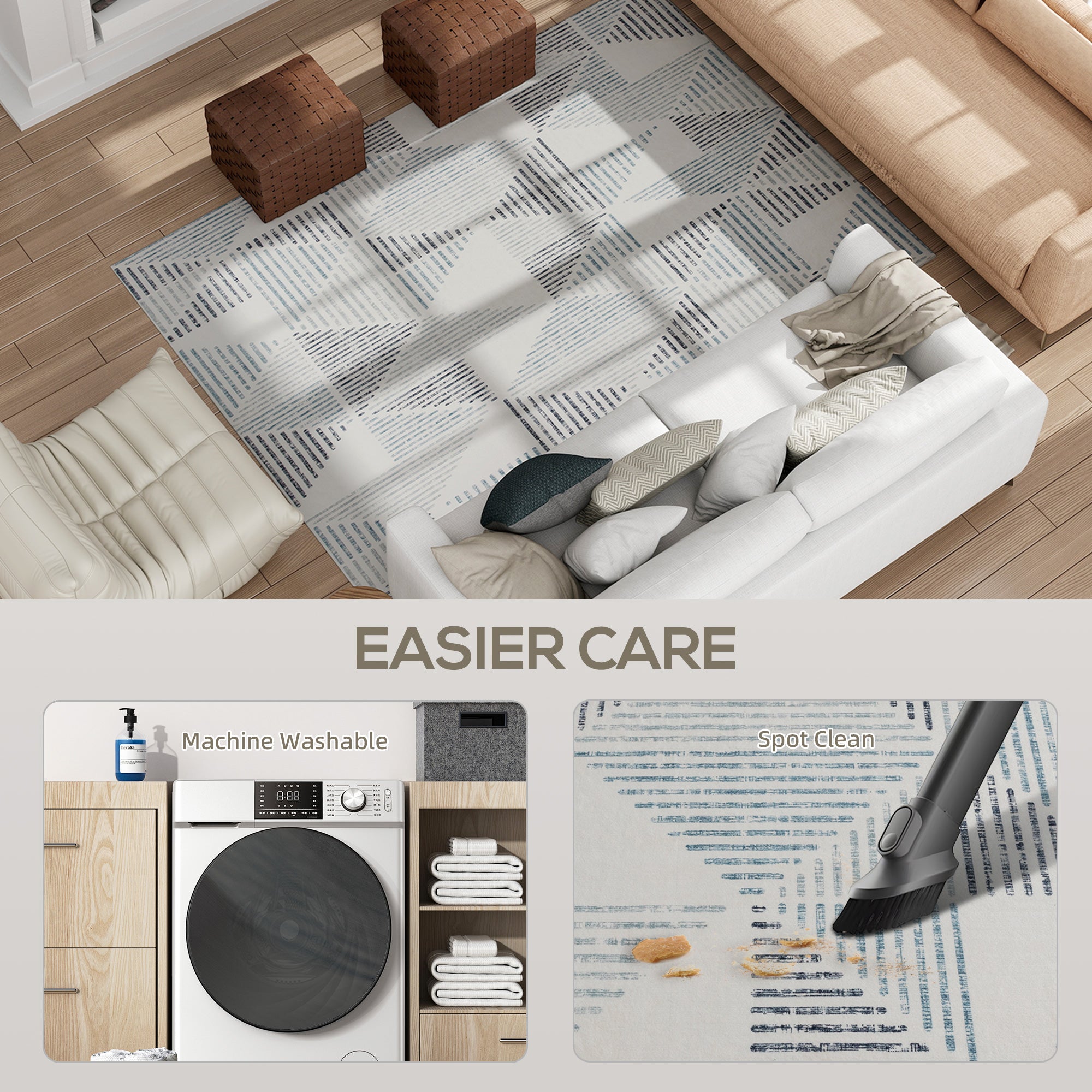 Kozy - Modern Area Rug, Geometric Pattern Non-Slip Washable Rug, Soft Floor Carpet for Living Room, Bedroom, Dining Room, Home Office, 230 x 160 cm, Multi-Coloured