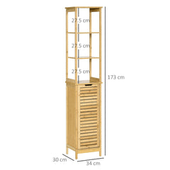 Kozy Tall Bathroom Cabinet, Slim Storage Cabinet, Tallboy Bamboo Storage Unit with 3-Tier Storage Shelves and Freestanding Organiser, Natural
