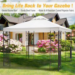 Outsunny 3 x 3m Outdoor Garden Steel Gazebo with 2 Tier Roof, Patio Canopy Marquee Patio Party Tent Canopy Shelter Vented Roof Decorative Frame Cream