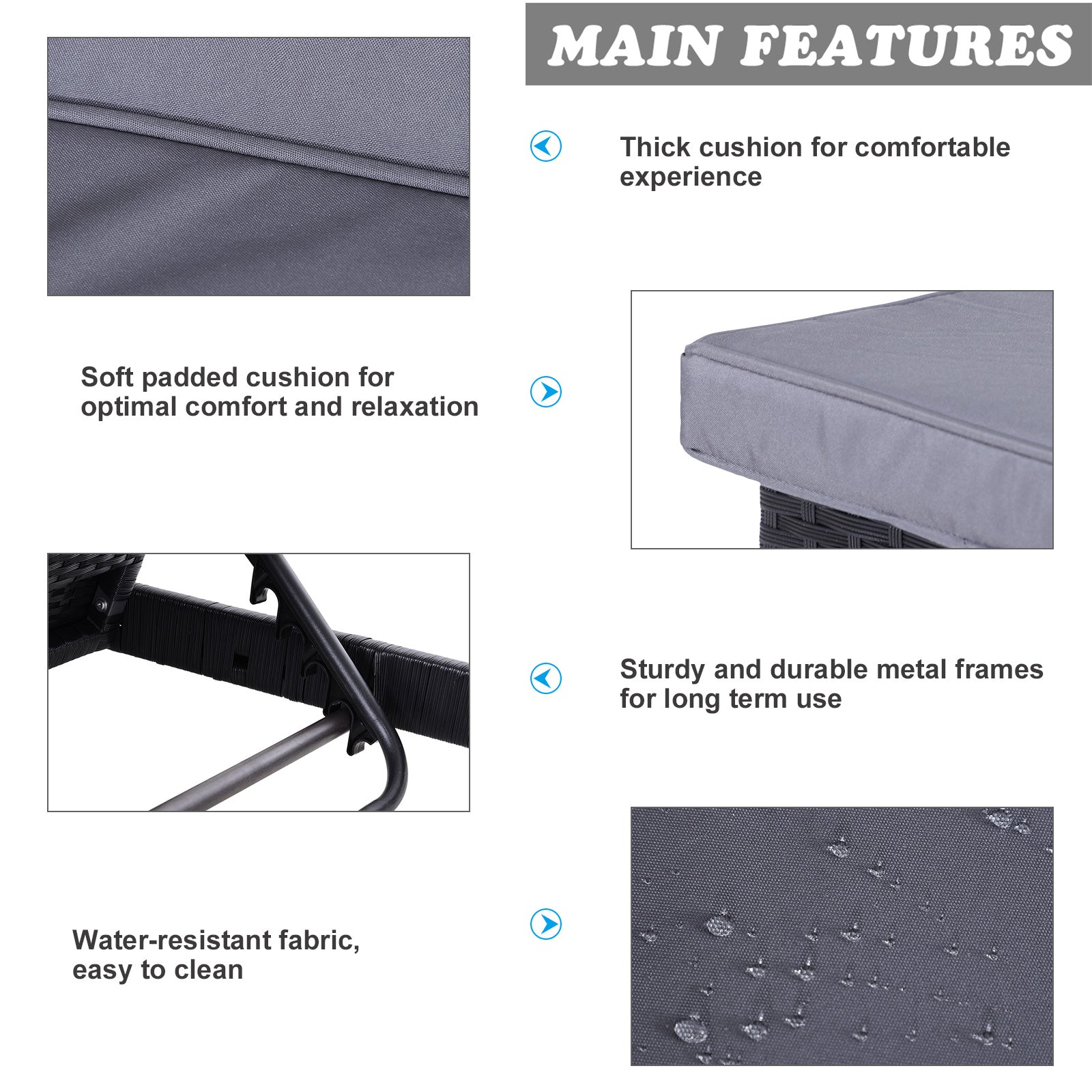 Kozy 2 Seater Rattan Lounger Adjustable Double Chaise Chair Loveseat w/ Cushion Black