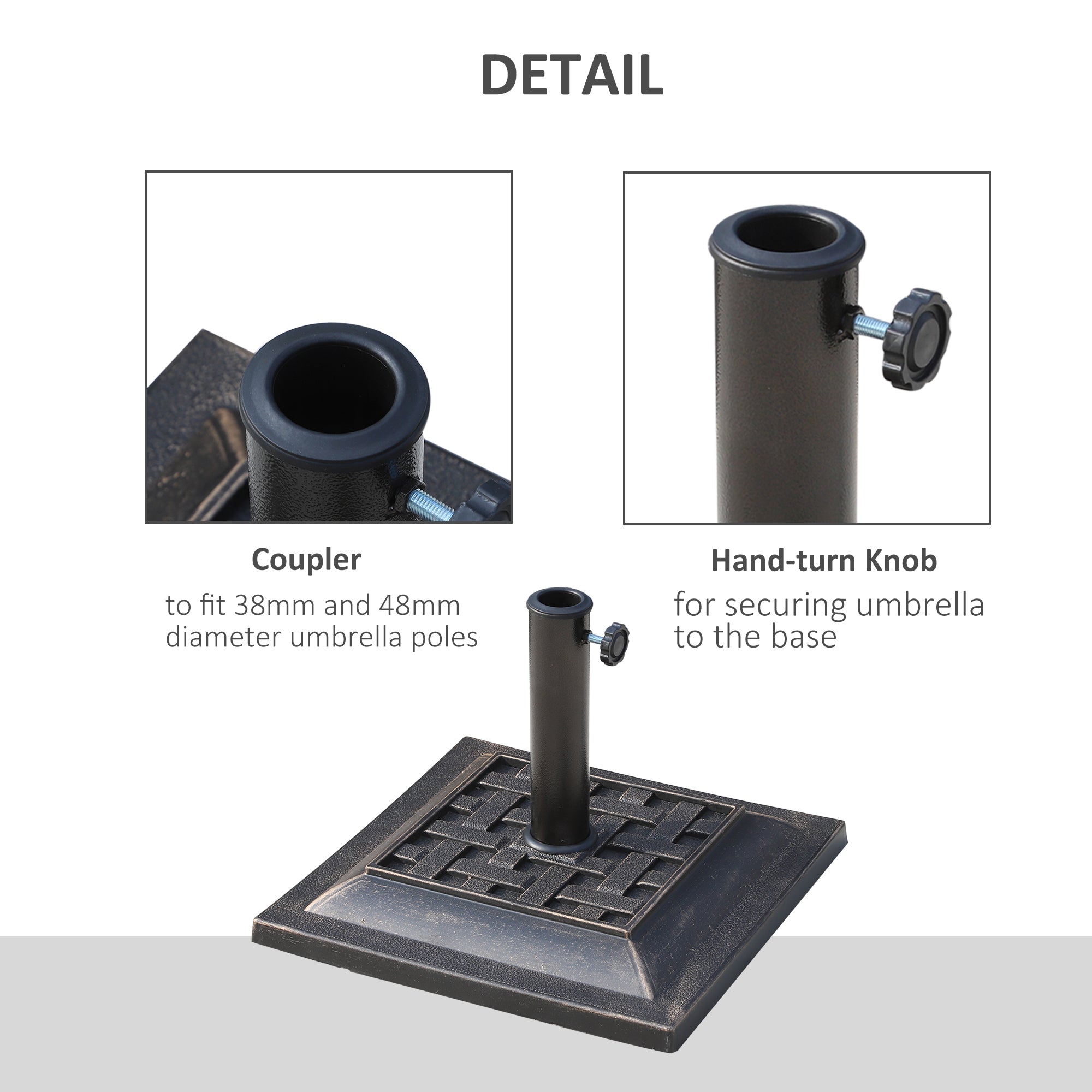 Kozy 9kg Square Garden Parasol Base Holder Resin Outdoor Market Umbrella Stand with Adjustable Coupler, Bronze