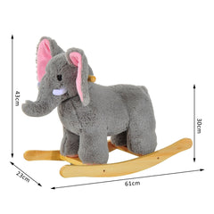 HOMCOM Plush Elephant Rocking Horse for Kids, Traditional Wooden Riding Toy with 32 Nursery Rhymes, Grey | Aosom UK