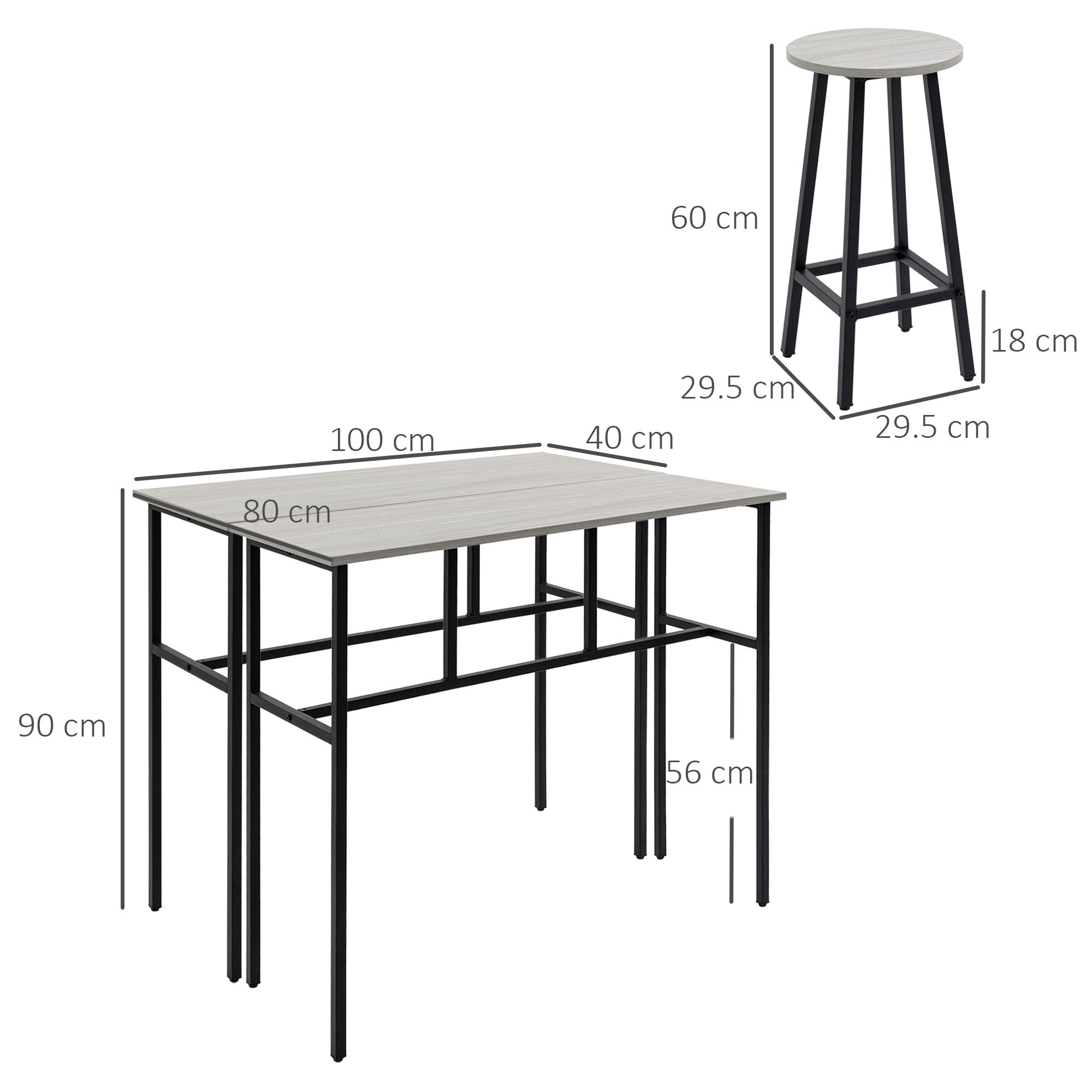 Kozy 6-Piece Bar Table Set, 2 Breakfast Tables with 4 Stools, Counter Height Dining Tables & Chairs for Kitchen, Living Room, Grey