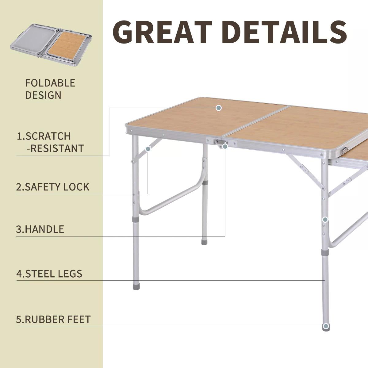 Kozy 3ft Aluminium MDF-Top Folding Picnic Table Portable Camping Table