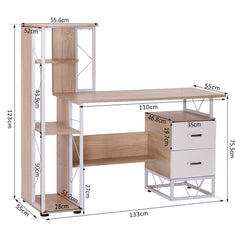HOMCOM Office Table with Drawers & Shelves, Desk with Shelves, PC Workstation for Home Office, Study Furniture, Wooden | Aosom UK