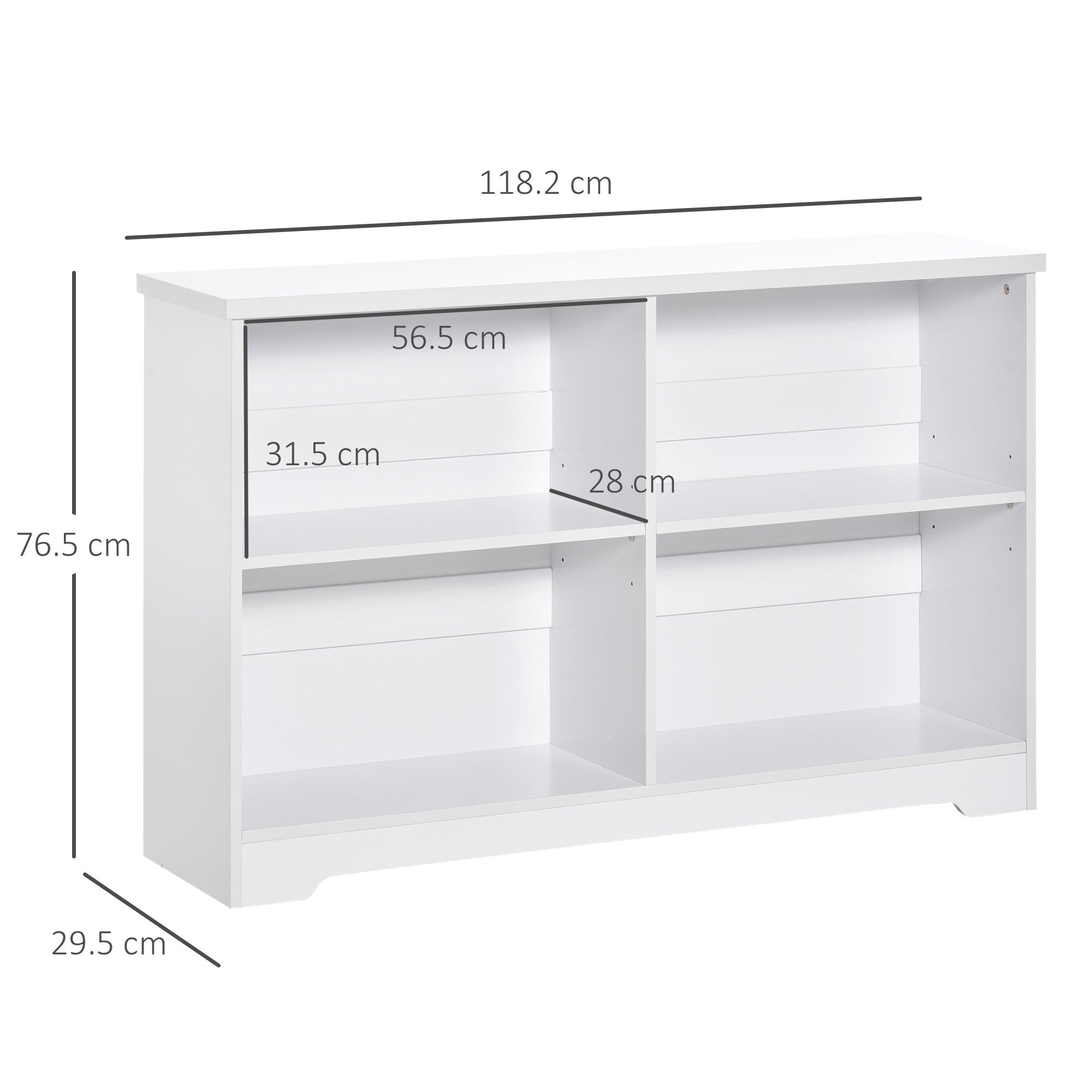Kozy Wooden Cube Bookcase, 2 Tier Open Storage Shelving Unit with 4 Compartments, Freestanding Display Bookshelf for Home Office Living Room Furniture, 118 x 29 x 76cm, White
