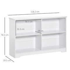 Kozy Wooden Cube Bookcase, 2 Tier Open Storage Shelving Unit with 4 Compartments, Freestanding Display Bookshelf for Home Office Living Room Furniture, 118 x 29 x 76cm, White
