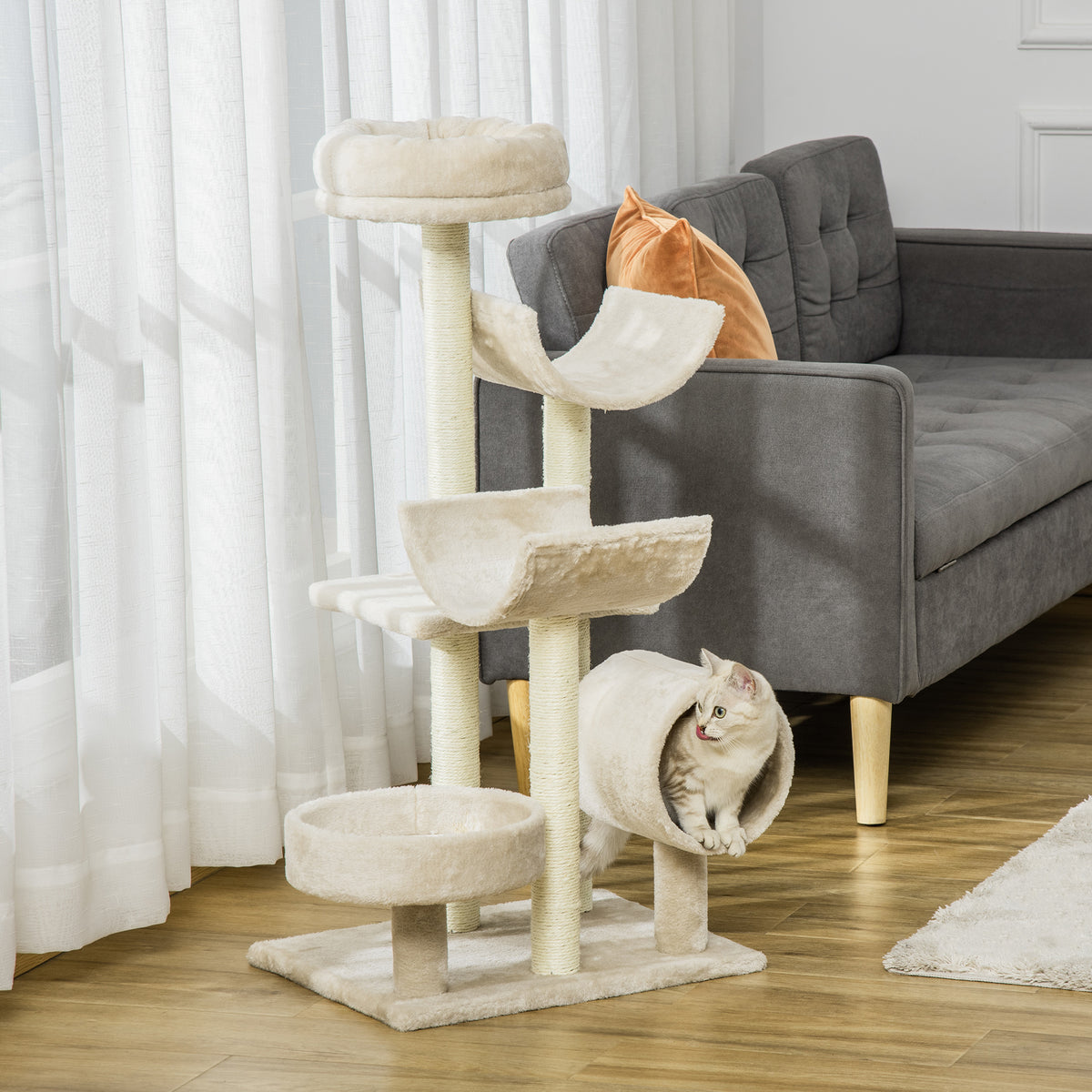 PawHut Cat Tree, Plush, 50Lx40Wx105H cm