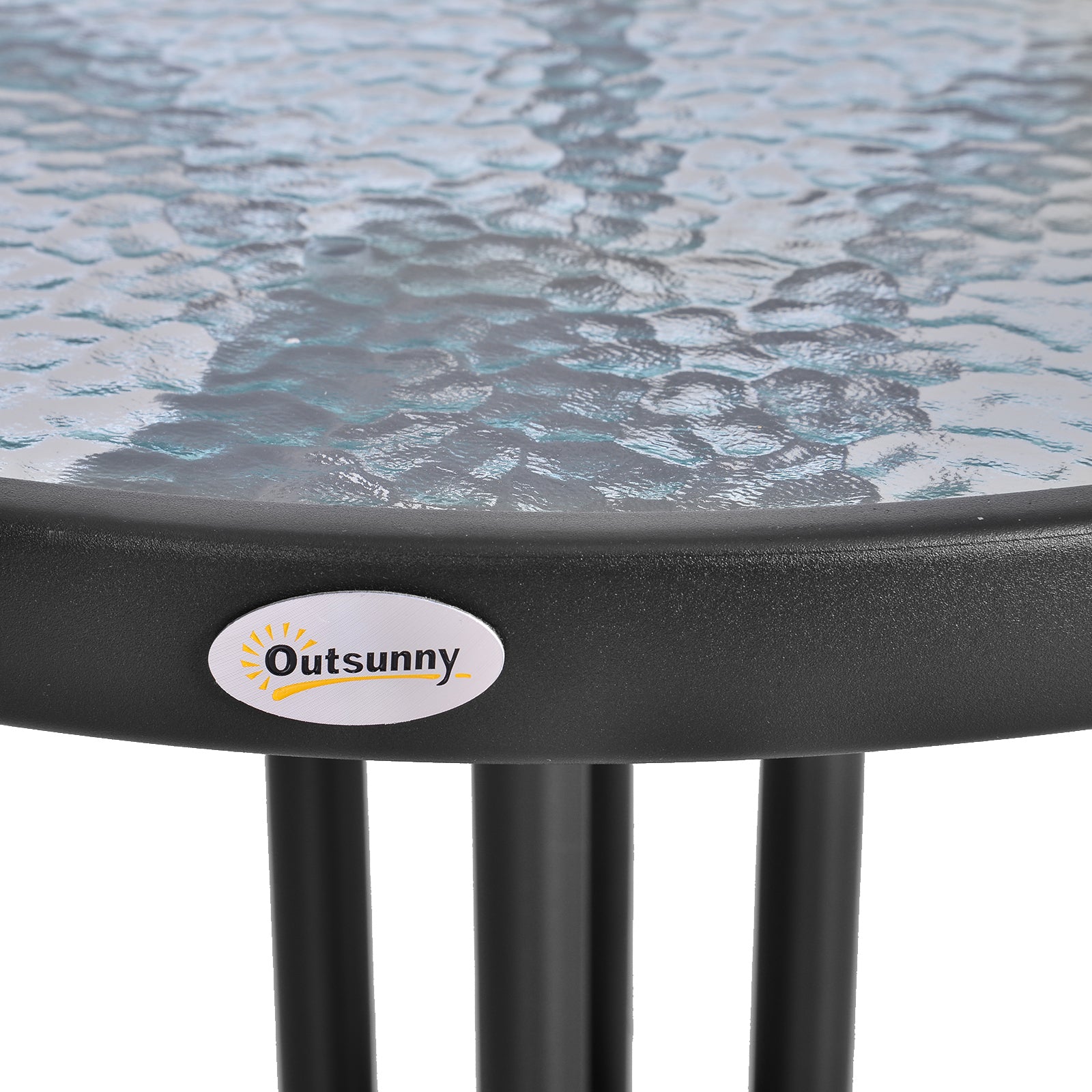 Outsunny Round Metal Garden Table, 60cm Diameter Tempered Glass Top, Outdoor Patio Furniture, Black