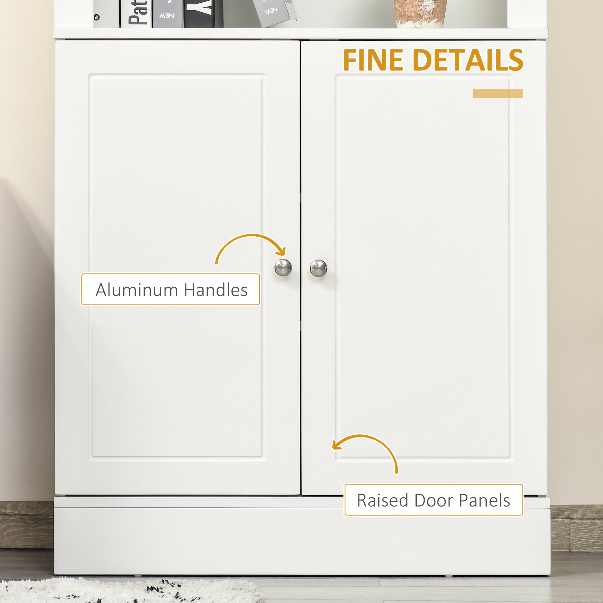 HOMCOM Kitchen Storage Cabinets with 6-tier Shelving, Kitchen Cupboard, Kitchen Larder with 3 Open Compartments and Double-door, White | Aosom UK