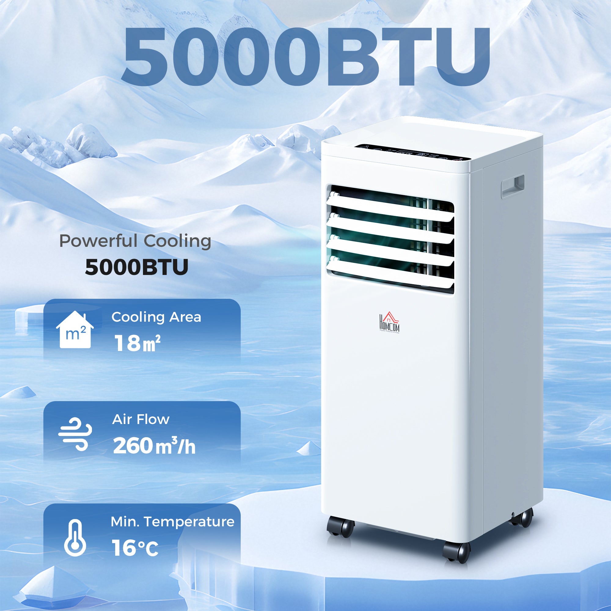 Kozy Portable Air Conditioner 5000 BTU, 4-in-1 Cooling, Dehumidifier, Fan, Sleep Mode, Air Conditioning Unit with Digital Display & Remote Control, 24H Timer, Window Venting Kit, for Room up to 18㎡