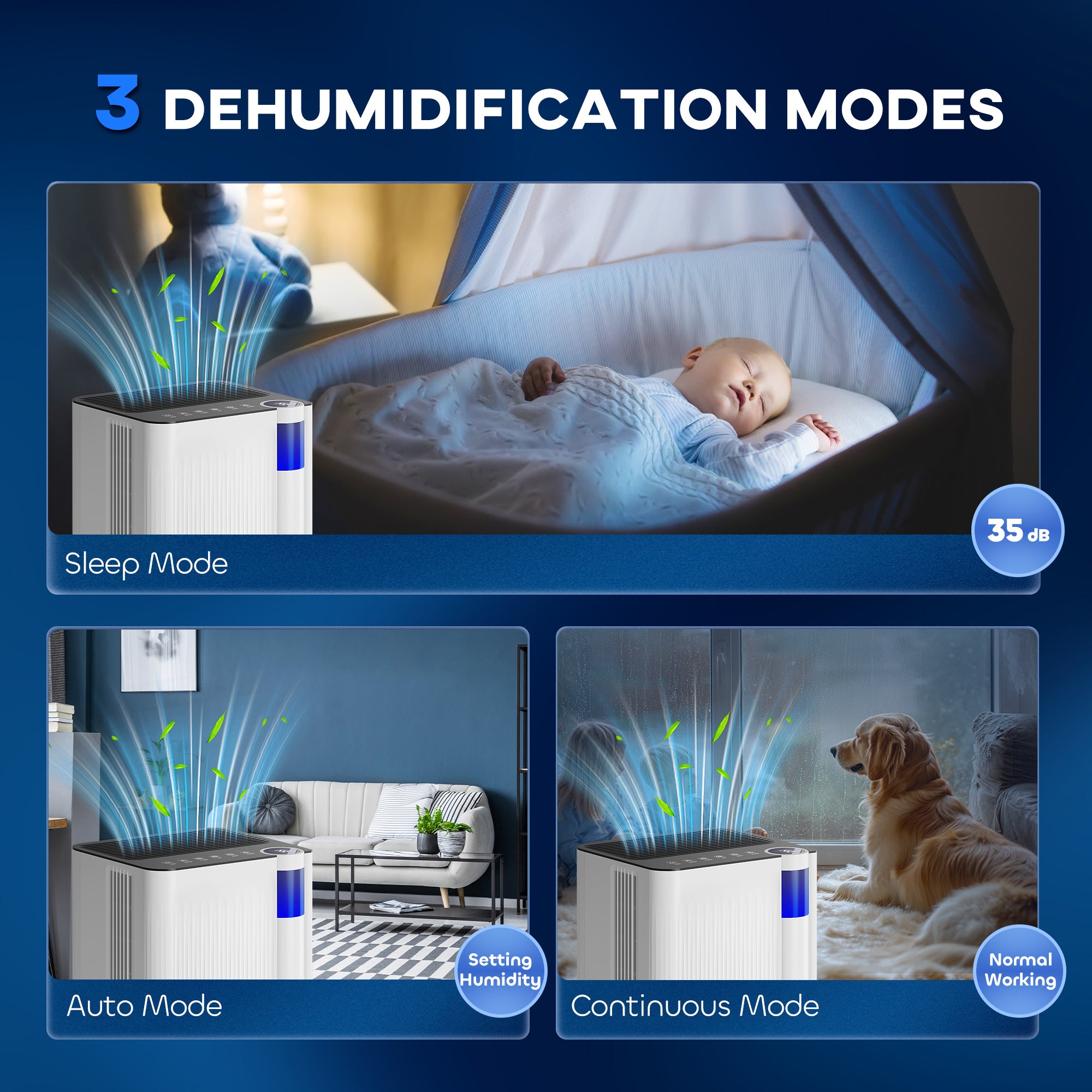 Kozy - 12L/Day Dehumidifier with Continuous Drainage, 2L Water Tank, 24H Timer, Digital Humidity Display, Filter, Auto Defrost, Children Lock, for Bedroom, Dehumidifier for Home Damp, Laundry Drying