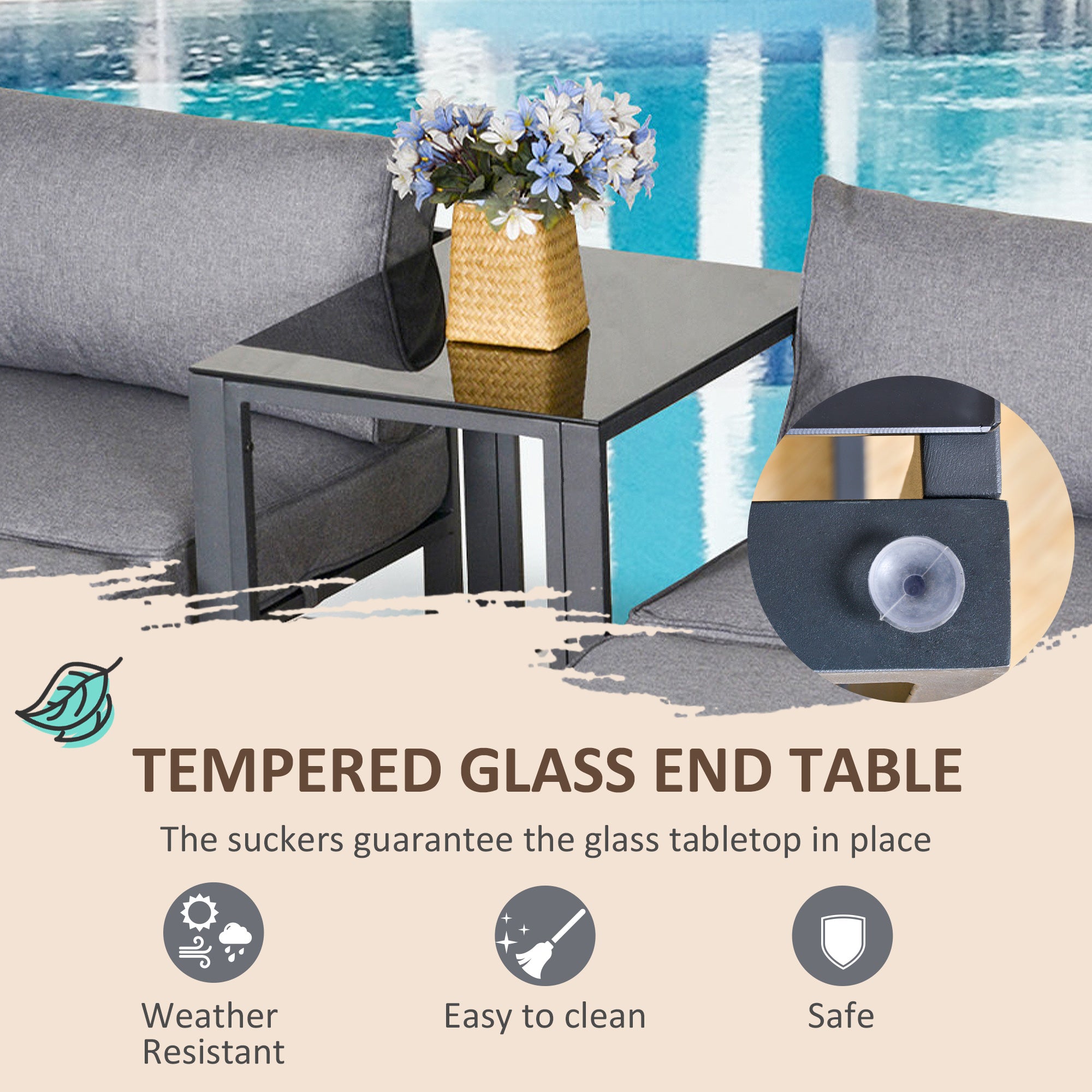 Kozy 5 Piece Garden Aluminium Conversation Sofa Set Patio Furniture Set Outdoor 2 Sofas 2 Footstools End Table with Cushions