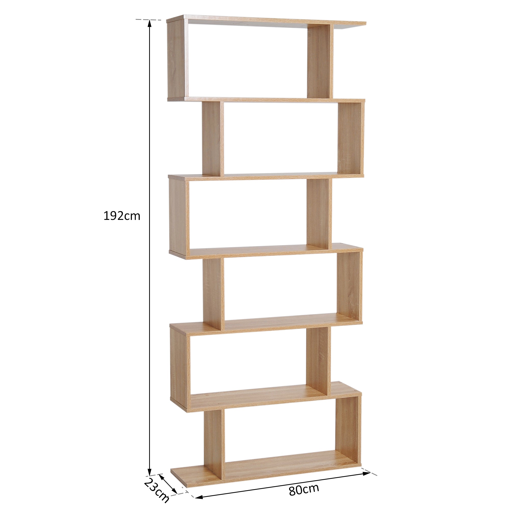 Kozy Bookcase, 6 Tier Shelf S Shaped Bookshelf, Storage Unit, Display Shelf for Living Room, Bedroom, Home Office, Plant, Oak