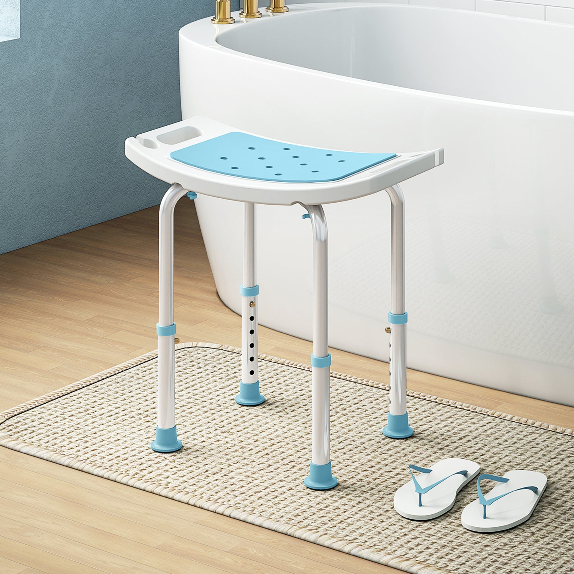 Kozy - Shower Chair, Adjustable Height Shower Stool with Aluminium Frame and Non-Slip Feet, Bathtub Stool Seat for Elderly Disabled Handicap, Turquoise