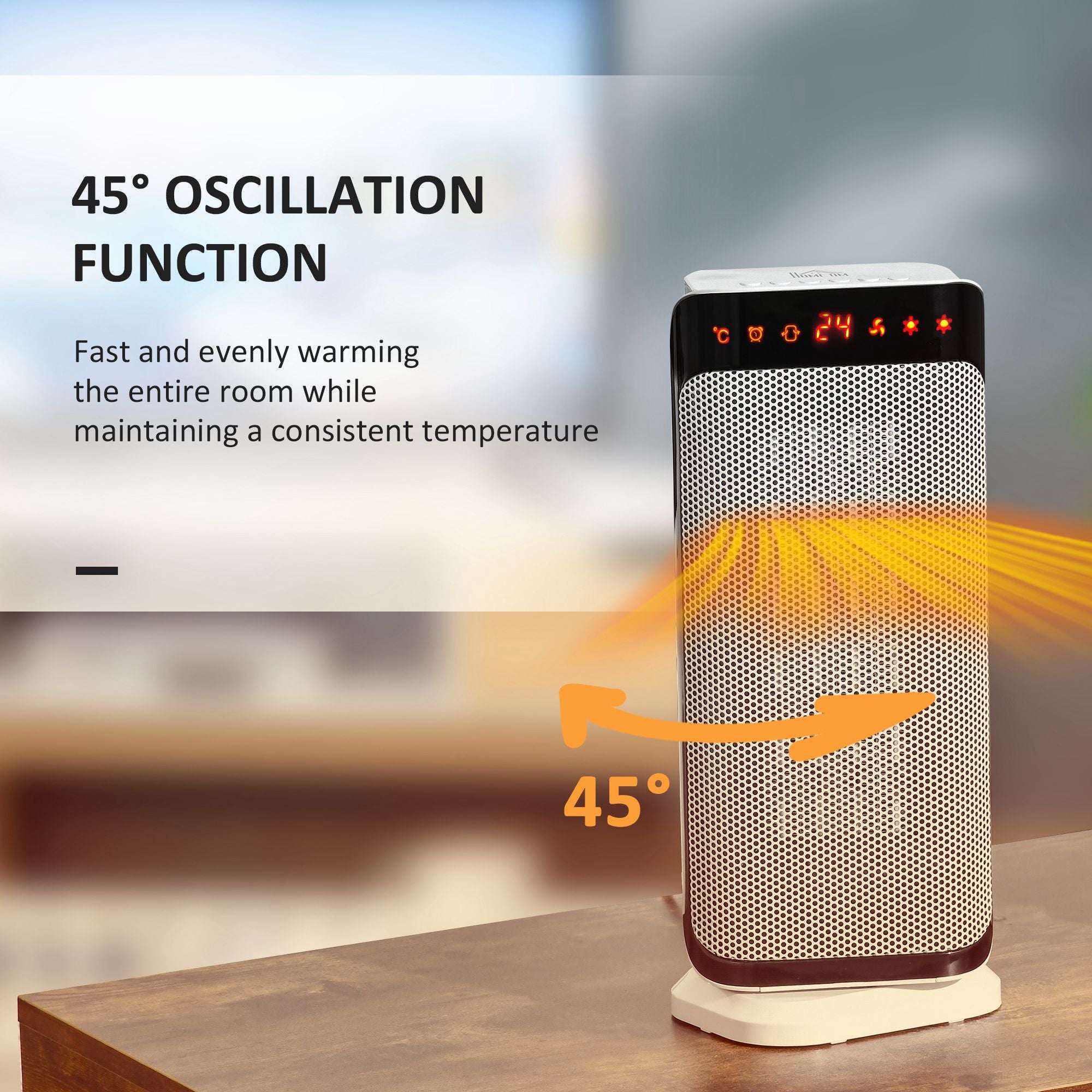 Kozy 2000W Electric Heater, PTC Ceramic Portable Fan Heater with Overheating & Tip-Over Protection, 8H Timer, 45° Oscillating Heater for Home, Office, Study, Bedroom