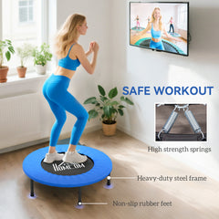Kozy 32" Mini Fitness Trampoline Home Gym Yoga Exercise Rebounder Indoor Outdoor Jumper with Safety Pad, Support Up to 100 KG, Blue and Black