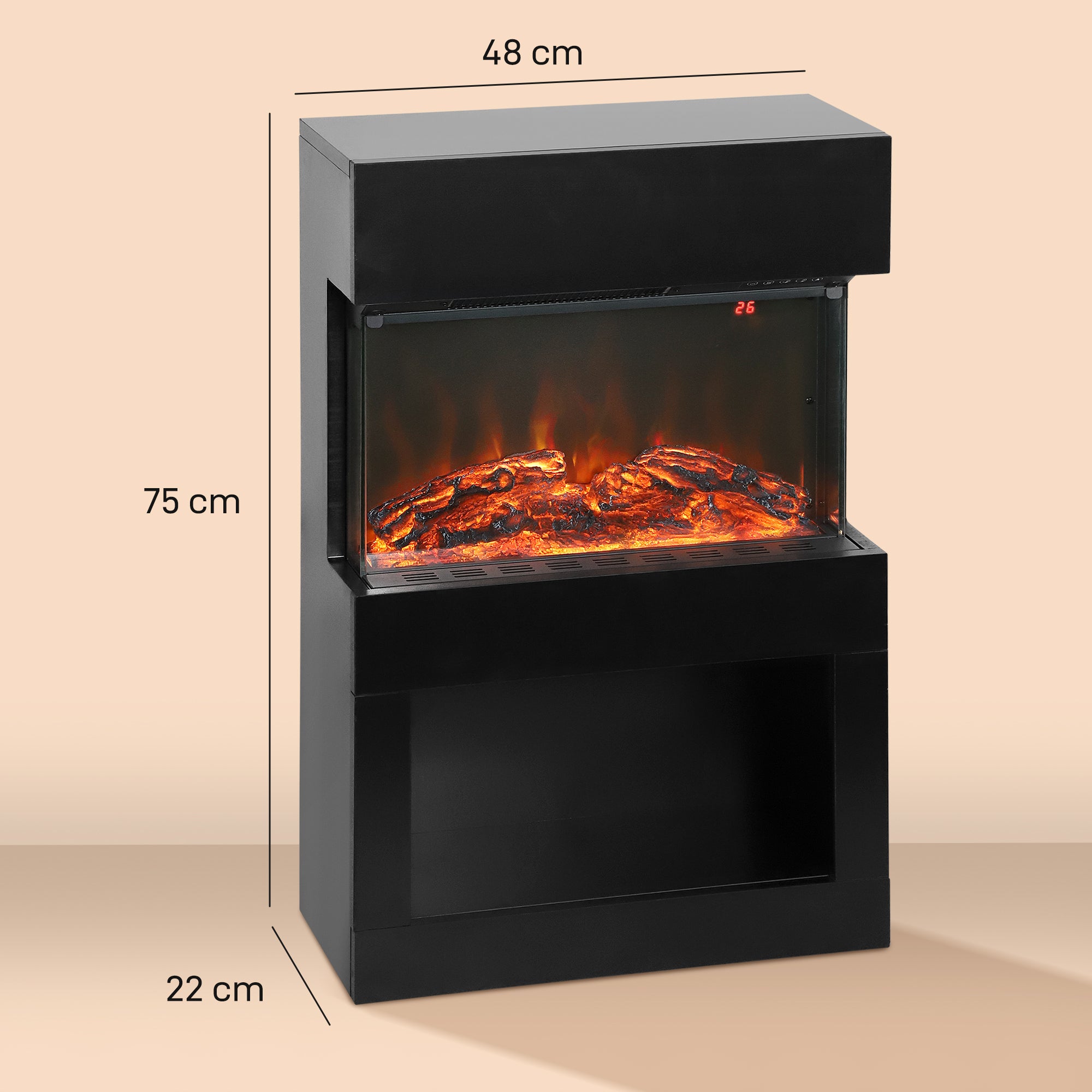 Kozy - Electric Fireplace with 3D Flame Effect, 6 Colours & 3 Brightness Levels, 1000W/2000W Black Electric Fire and Mantel Reach up to 30㎡ Space with Remote & Timer, 3 Sided View for Living Room