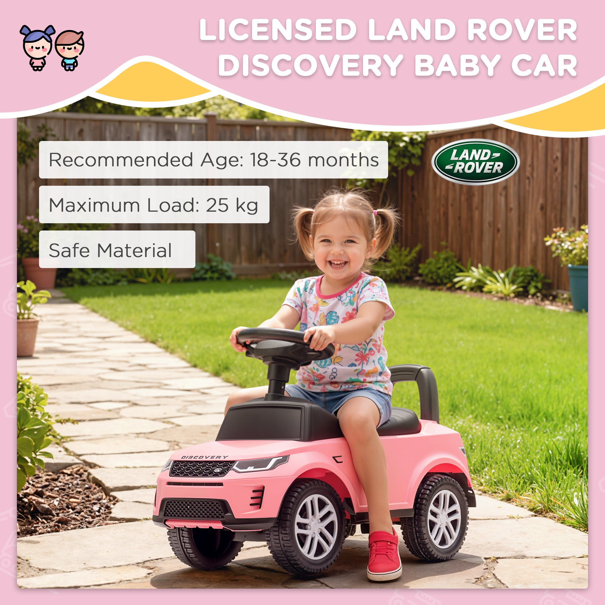 Kozy Land Rover Licensed Toddler Ride on Car with Horn, Engine Sounds, Under-Seat Storage, for 18-36 Months, Pink