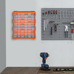 Kozy 60 Drawers Parts Organiser Wall Mount Storage Cabinet Garage Small Nuts Bolts Tools Clear Orange
