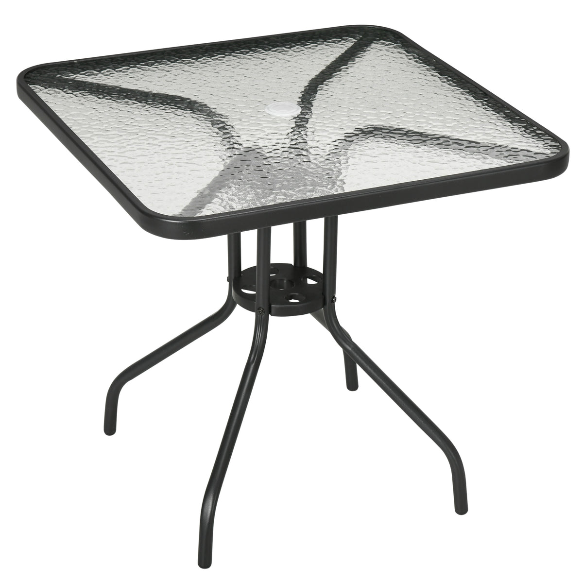 Kozy Square Garden Dining Table with Tempered Glass Top & Umbrella Hole, 76 x 76 cm