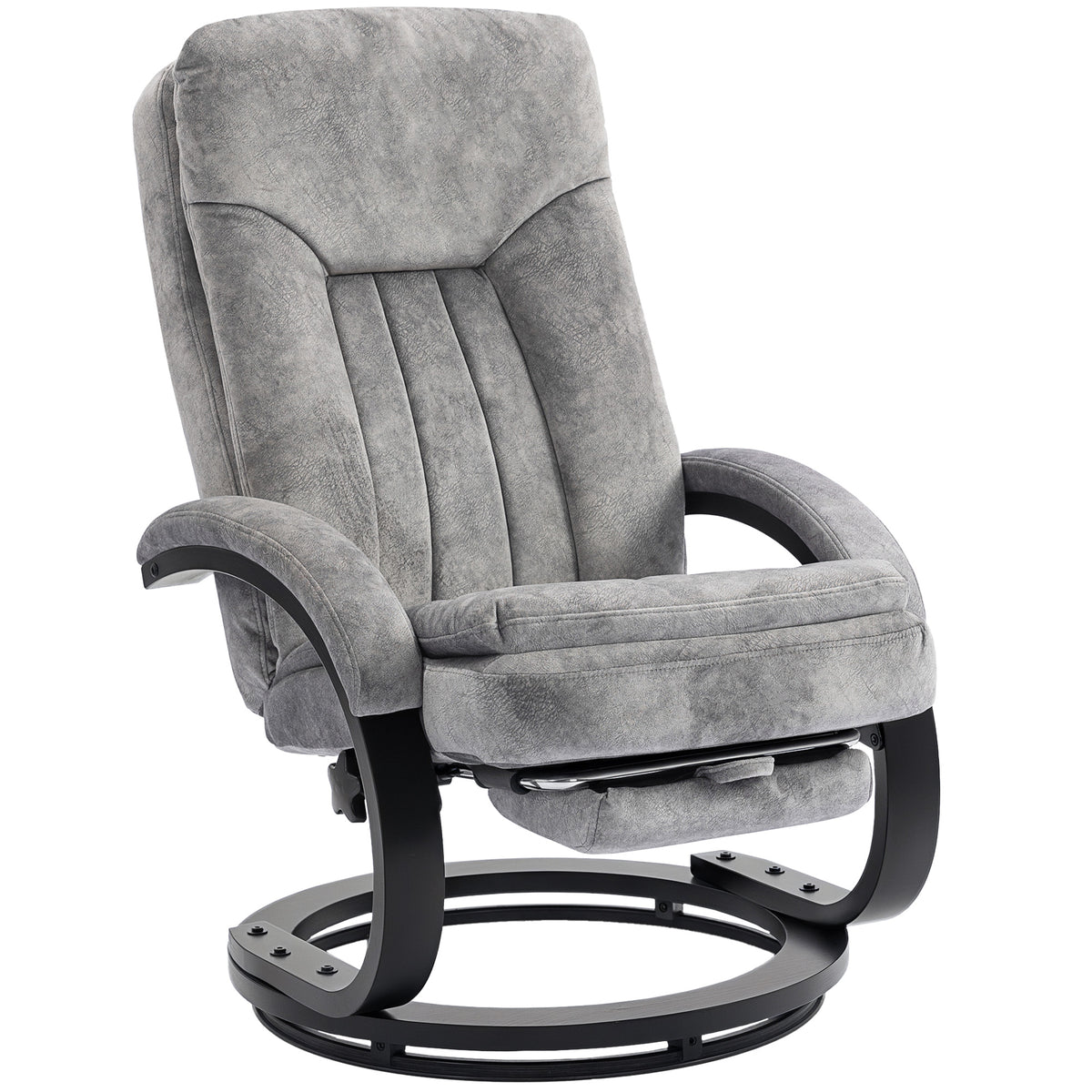 Kozy Swivel Recliner Chair with Footrest, Manual Recliner Armchair with Wooden Base, Plush Velvet Upholstered Reclining Chair for Living Room, Bedroom, Office, Grey