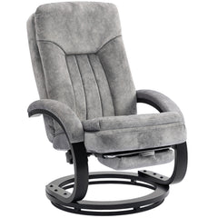 Kozy Swivel Recliner Chair with Footrest, Manual Recliner Armchair with Wooden Base, Plush Velvet Upholstered Reclining Chair for Living Room, Bedroom, Office, Grey