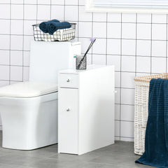 Kozy Bathroom Slim Floor Cabinet Narrow Wooden Storage Home Bath Toilet Cupboard Organiser Unit with Drawers White