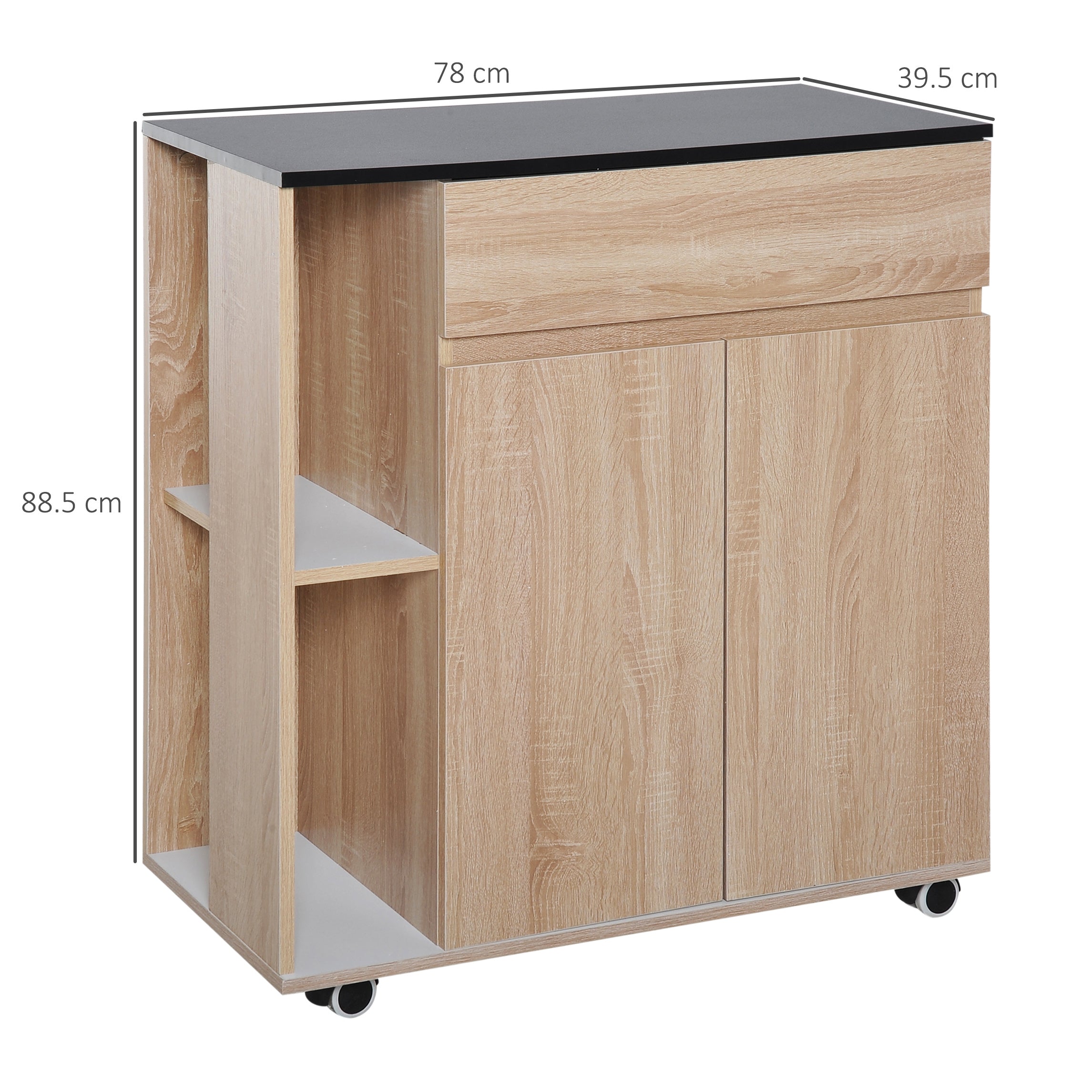 Kozy Kitchen Storage Trolley Cart Cupboard Rolling Island Shelves Cabinet With Door and Drawer Locking Wheels