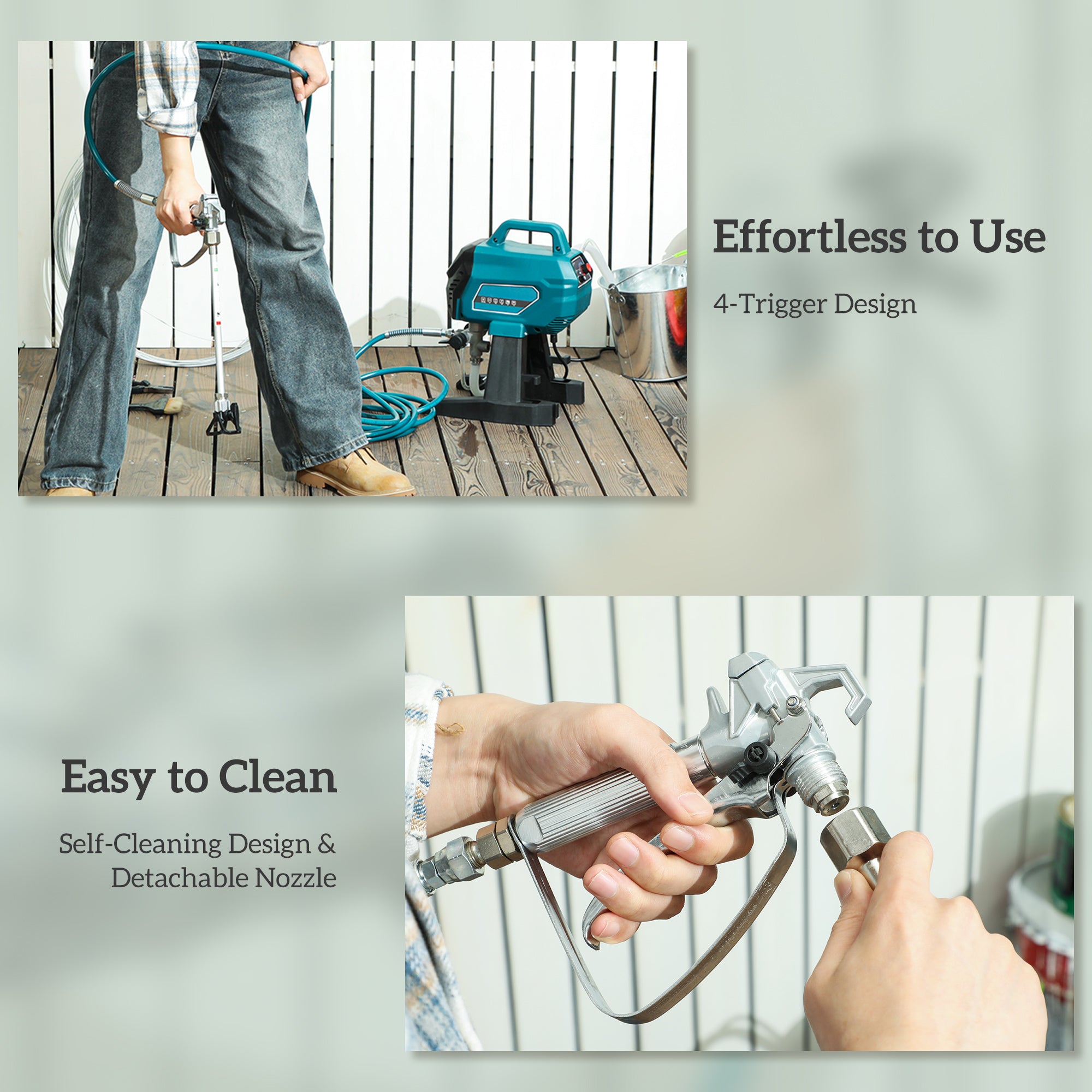 Kozy - Airless Paint Sprayer, Thinning-Free, Electric﻿ Fence Paint Sprayer for Exterior and Interior DIY Painting Projects, Wall Spray Gun Machine, Household Use, 1.5L/min, 200 Bar, 7.5 m Hose Blue