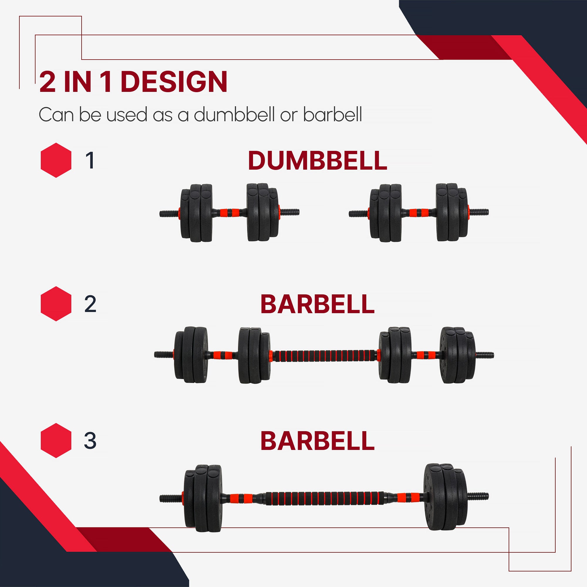 Kozy 25kg 2 IN 1 Adjustable Dumbbells Weight Set, Dumbbell Hand Weight Barbell for Body Fitness, Lifting Training for Home, Office, Gym, Black