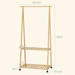 Bamboo Clothes Rack, with Shelves and Hooks - Natural Finish