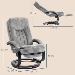 Kozy Swivel Recliner Chair with Footrest, Manual Recliner Armchair with Wooden Base, Plush Velvet Upholstered Reclining Chair for Living Room, Bedroom, Office, Grey