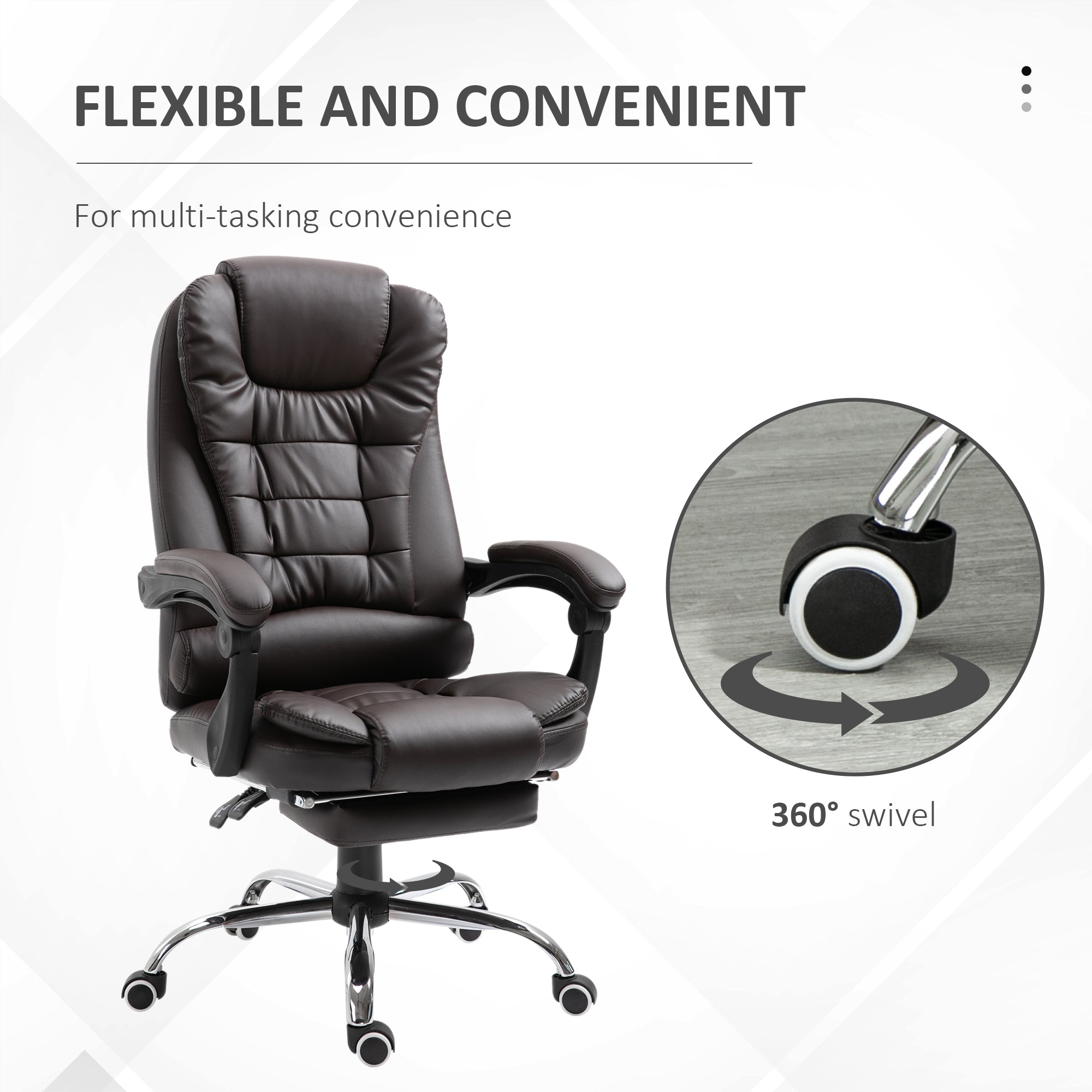 HOMCOM PU Leather Executive Office Chair, High Back Swivel Chair with Retractable Footrest, Adjustable Height, Reclining Function, Brown | Aosom UK