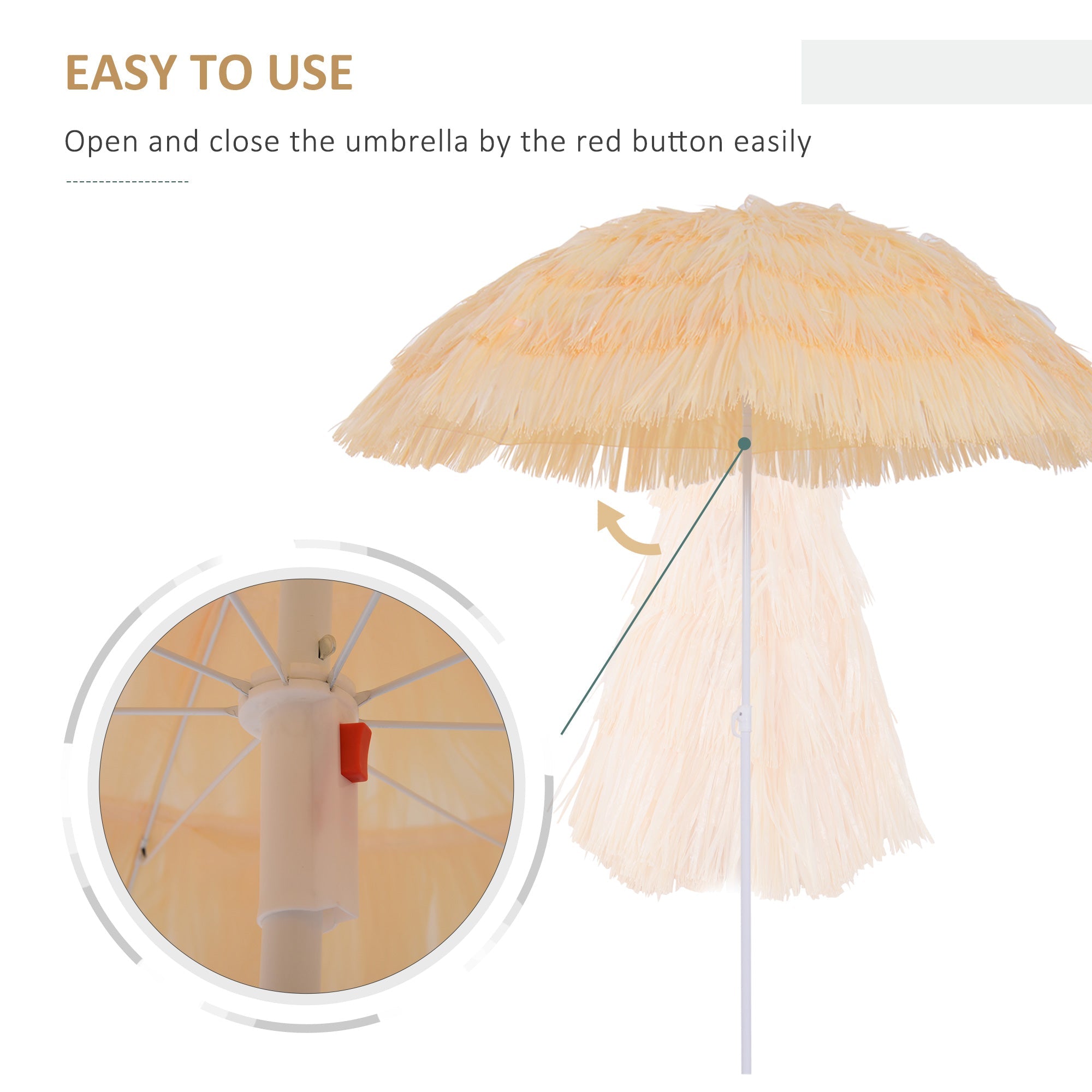 Outsunny Waterproof Patio Garden Hawaii Beach Sun Umbrella Sunshade Hawaiian Folding Tilting Crank Parasol (Wheat) | Aosom UK