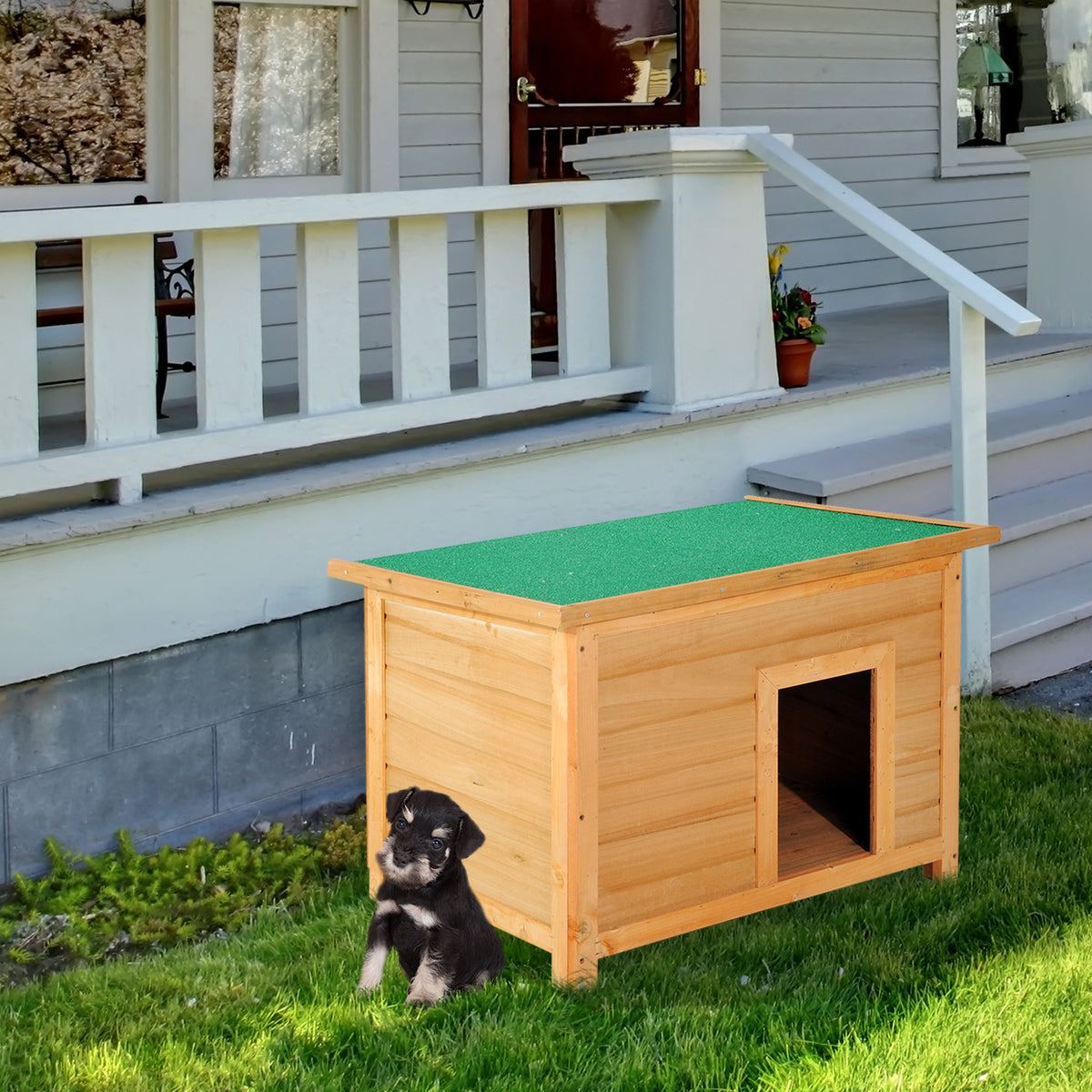 Pawhut 85cm Elevated Dog Kennel Wooden Pet House Outdoor Waterproof