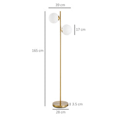 Kozy 2 Lights Tree Floor Lamp for Living Room with Globe Lampshade, Standing Lamp for Bedroom, Bulb not Included, Gold Tone