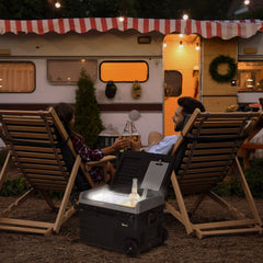 Kozy 40L Car Refrigerator, Portable Compressor Cooler Box, Fridge Freezer w/ Inner LED Light, Foldable Handles, Cup Holders, 12/24V DC and 110-240V AC for Campervan RV Boat Travel Down to -20℃