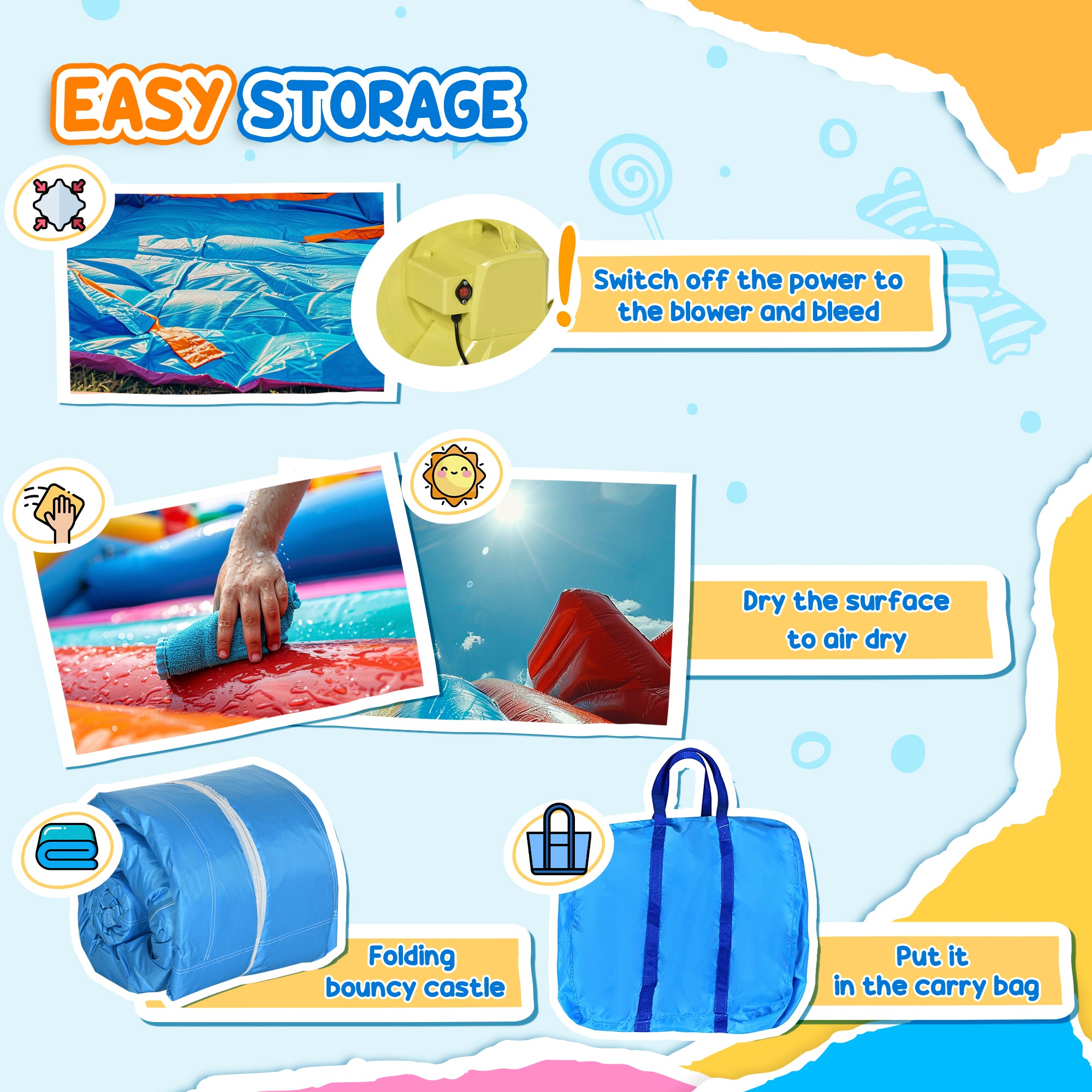 Kozy Kids Inflatable Bouncy Castle Water Slide 6 in 1 Bounce House Jumping Castle Water Pool Gun Climbing Wall Basketball Hoop with Air Blower for Summer Playland