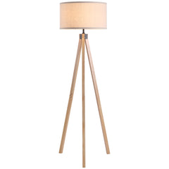 Kozy Floor Lamp with Elegant Wood Tripod, Free Standing E27 Bulb Lamp Versatile Use For Home Office - Beige