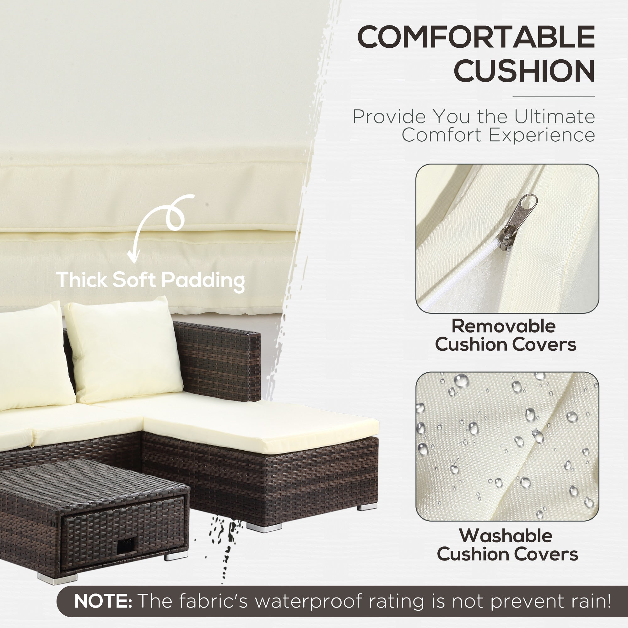 Kozy 3 Pieces Rattan Garden Furniture Sofa Set, 4 Seater Garden Corner Sofa with 5-Level Reclining Sun Lounger and Storage Coffee Table, Outdoor Furniture Conservatory Set with Cushions, Brown