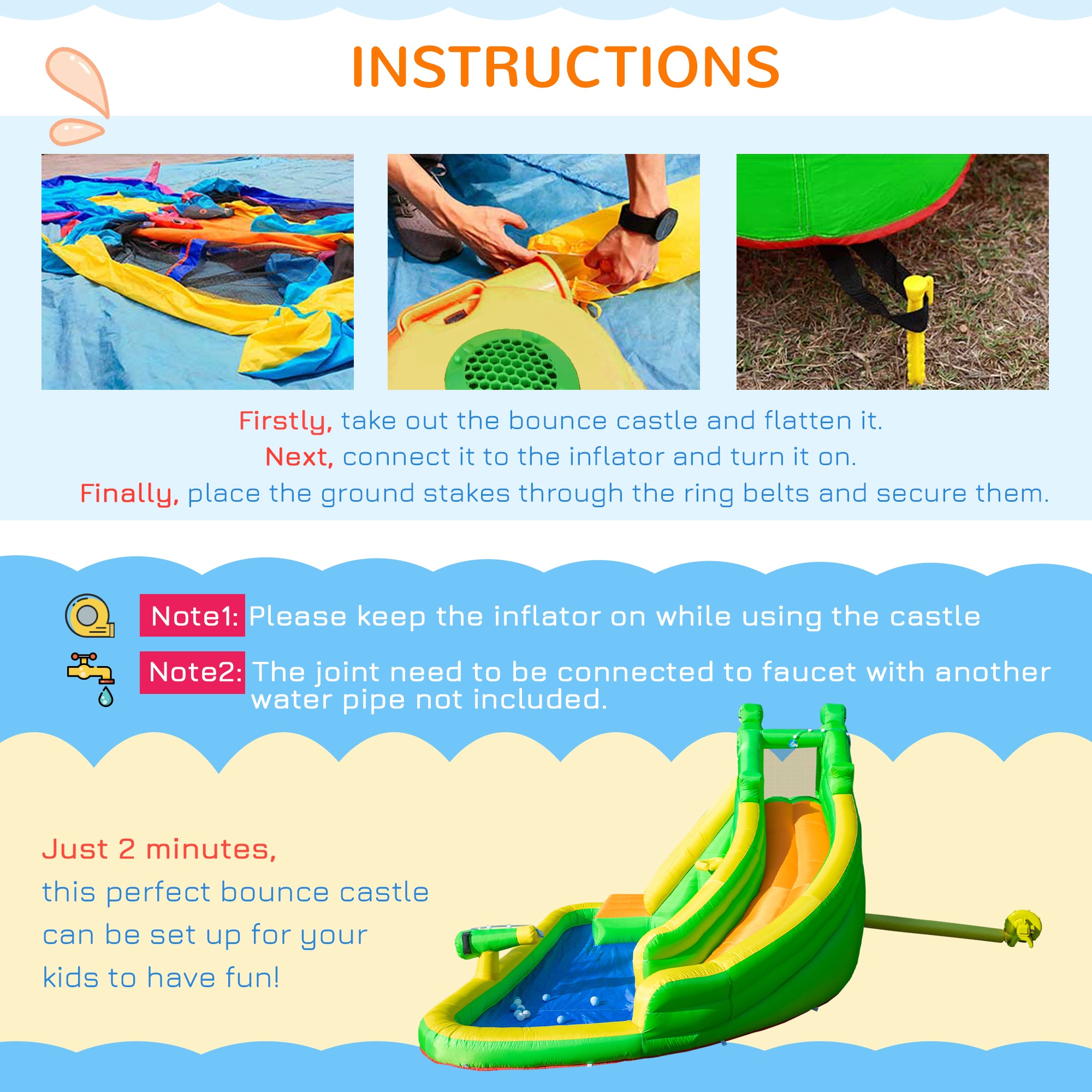 Kozy 5 in 1 Kids Bouncy Castle Large Crocodile Style Inflatable House Slide Basket Water Pool Gun Climbing Wall with Blower Carrybag for Kids Age 3-8, 3.85 x 2.85 x 2.25m
