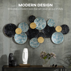 HOMCOM 3D Metal Wall Art Modern Circle Hanging Wall Sculptures Home Decor for Living Room Bedroom Dining Room, Blue Black Gold