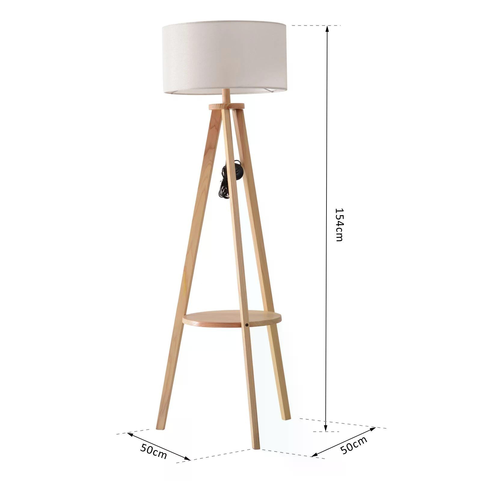 HOMCOM Freestanding Tripod Floor Lamp Bedside Light Reading Light with Storage Shelf Linen Shade for Living Room Bedroom, 154cm, Cream