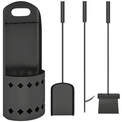 Kozy - 4 Pieces Fireplace Companion Set, Metal Fireplace Accessories Fireside Companion Set with Broom, Shovel, Poker, Bucket, Black