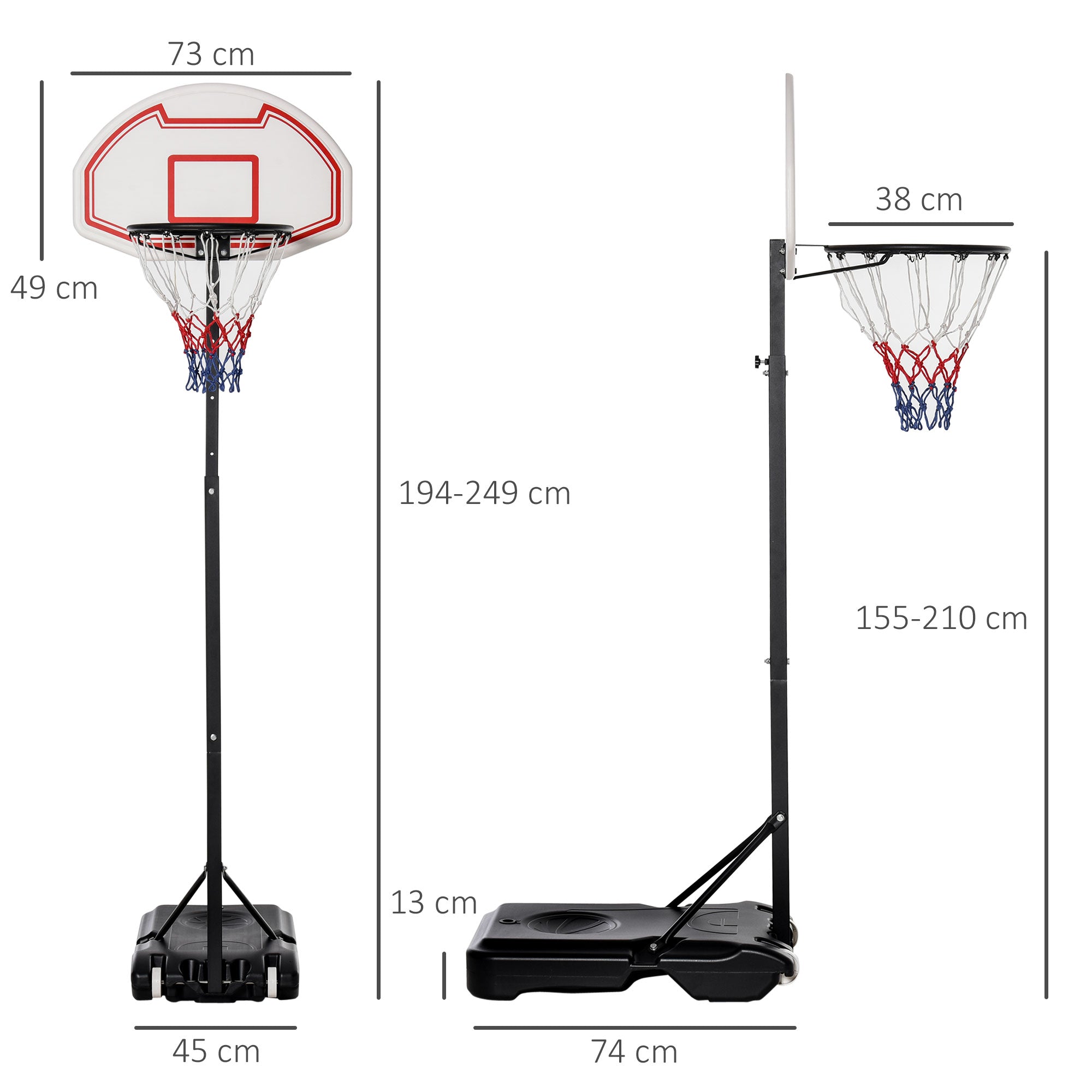 Kozy Basketball Hoop Outdoor, Portable Basketball Hoop and Stand with Weighted Base, Portable on Wheels, 1.55-2.1m, for Teens, Juniors, Adults, White