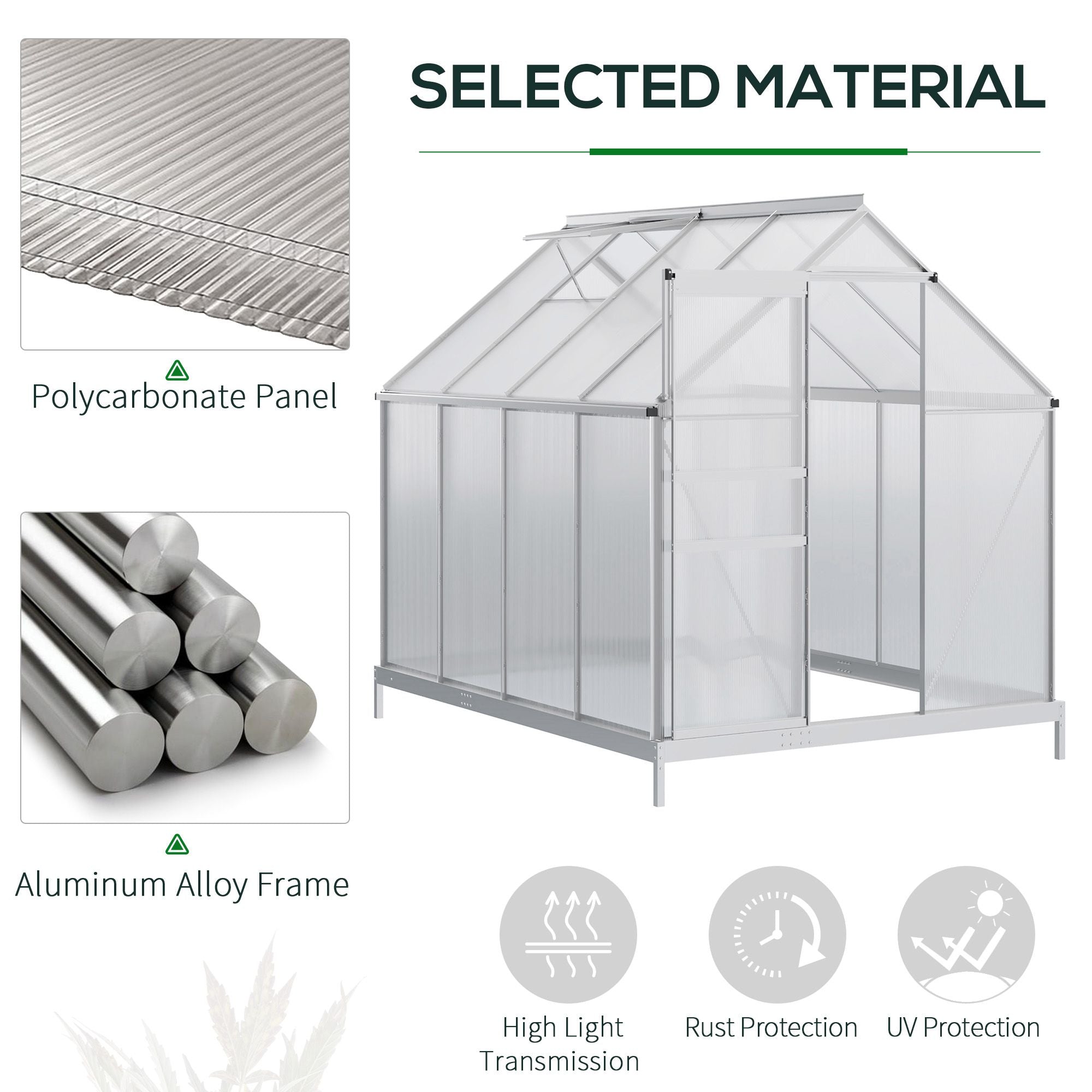 Kozy 190 x 253 cm Walk-In Polycarbonate Greenhouse - Silver-Tone